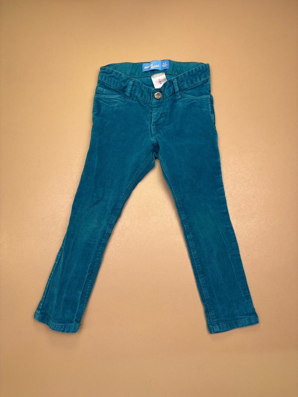 Old Navy Girls Teal Corduroy Skinny Pants 4T Stretch Adjustable Waist EUC